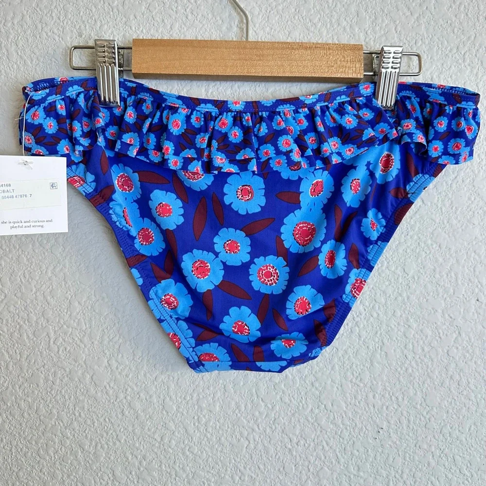 Kate Spade New York Dive Right In Ruffle‎ Bikini Bottom Cobalt Blue Floral Small